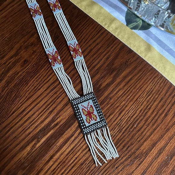 Antique 1920s Art Deco Micro Seed Beaded Butterfly Flapper Necklace - Picture 6 of 6